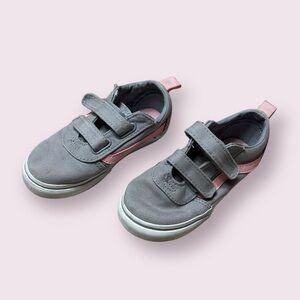 Toddler Girl Gray And Light Pink Low Top Vans Velcro Sneakers Shoes Size 10